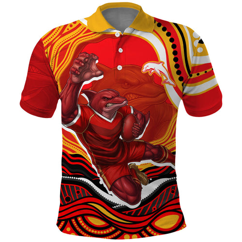 Personalized Redcliffe Dolphins Polo Shirt Aboriginal Dot Art - Dreamtime Rugby Mascot