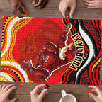Personalized Redcliffe Dolphins Puzzle Aboriginal Dot Art - Dreamtime Rugby Mascot