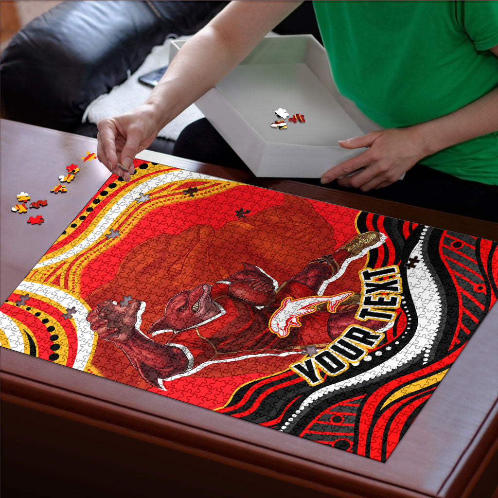 Personalized Redcliffe Dolphins Puzzle Aboriginal Dot Art - Dreamtime Rugby Mascot