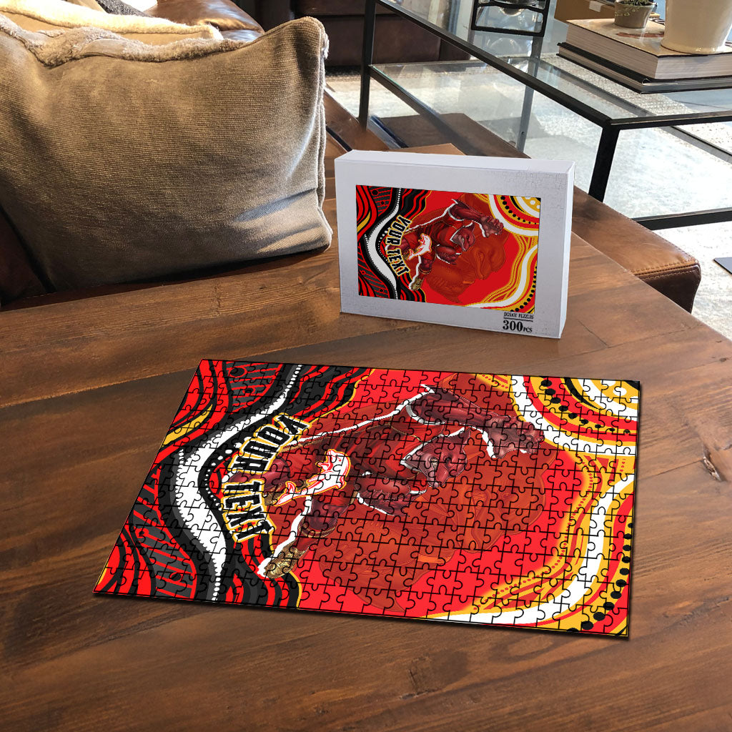 Personalized Redcliffe Dolphins Puzzle Aboriginal Dot Art - Dreamtime Rugby Mascot