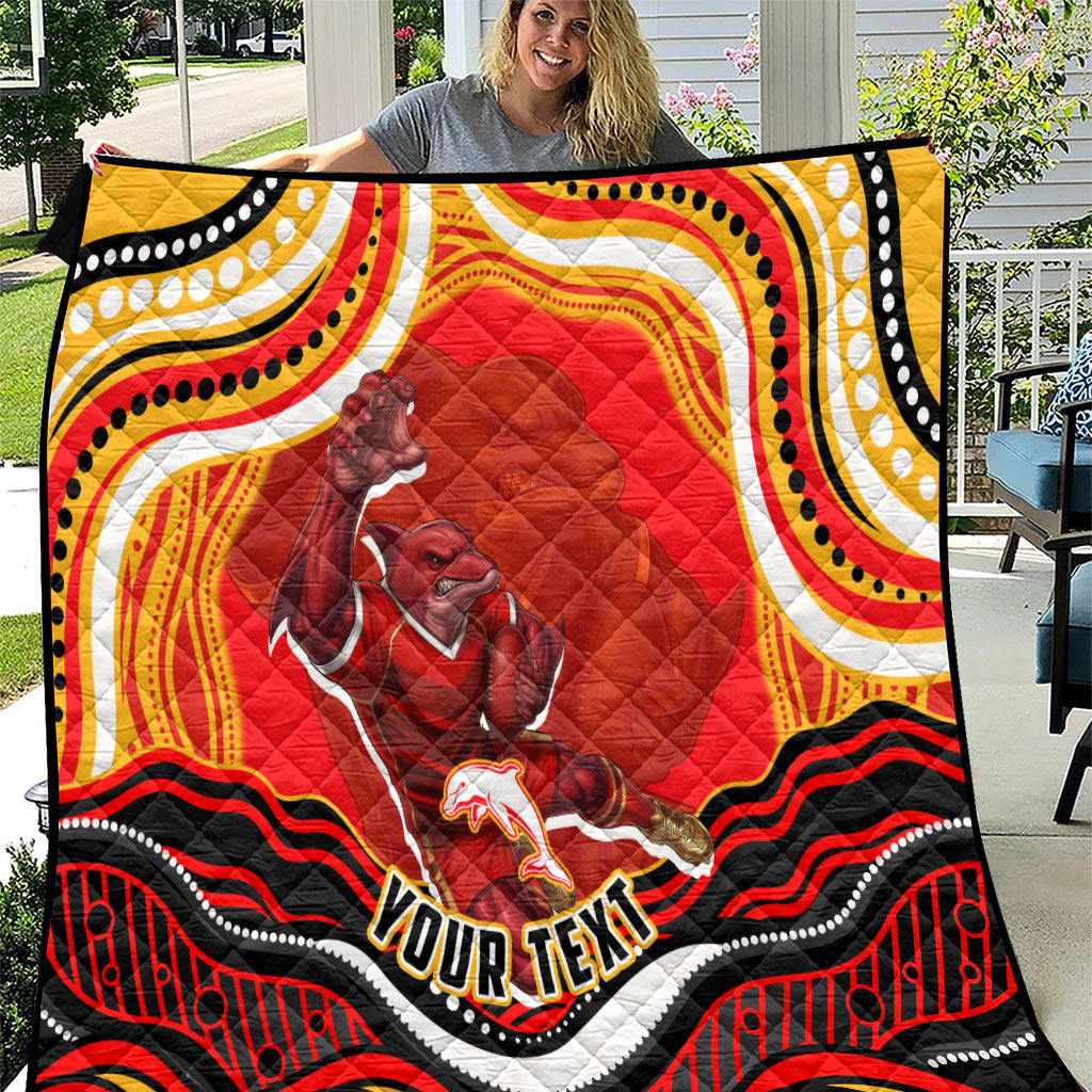 Personalized Redcliffe Dolphins Quilt Aboriginal Dot Art - Dreamtime Rugby Mascot
