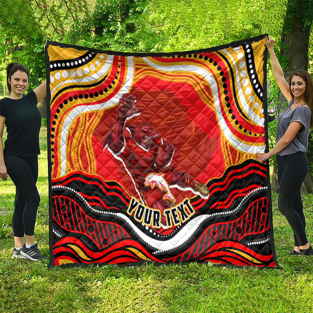 Personalized Redcliffe Dolphins Quilt Aboriginal Dot Art - Dreamtime Rugby Mascot