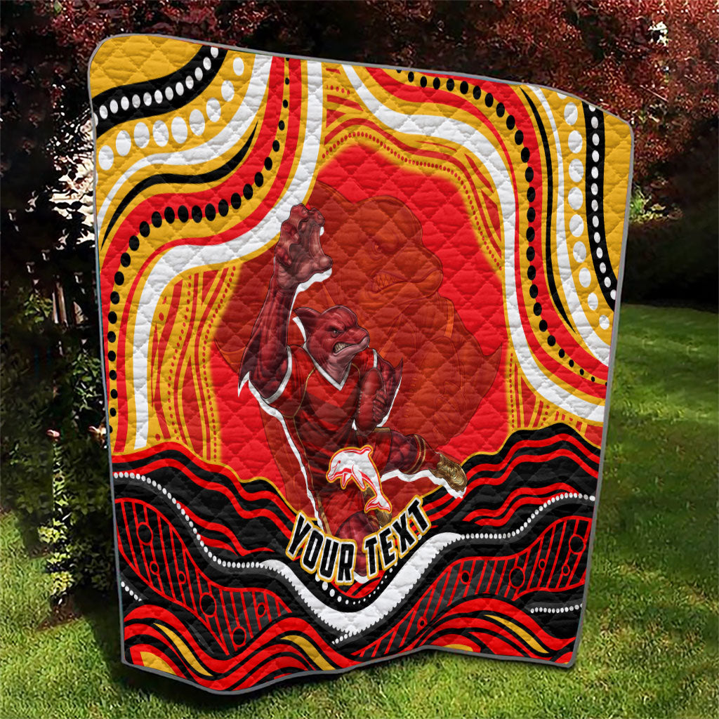 Personalized Redcliffe Dolphins Quilt Aboriginal Dot Art - Dreamtime Rugby Mascot