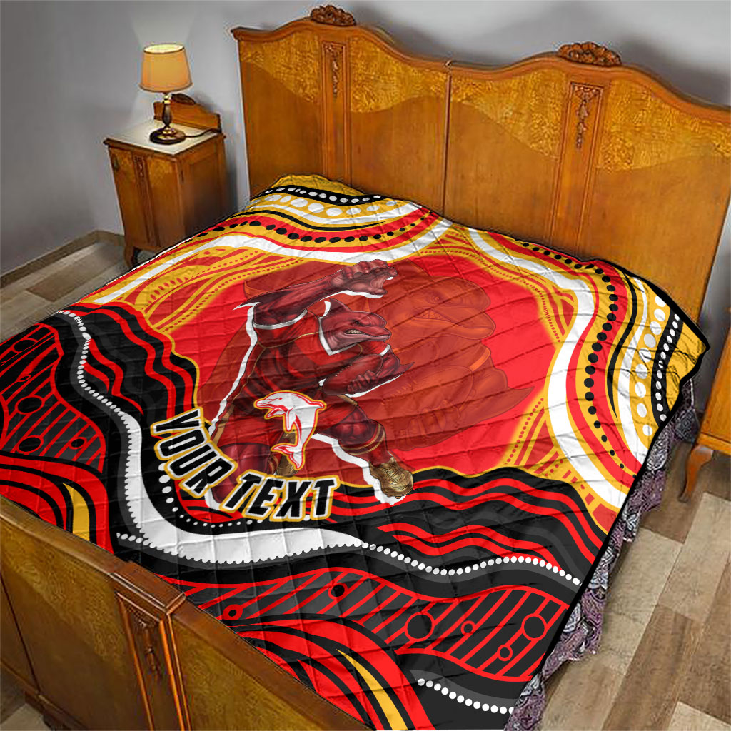 Personalized Redcliffe Dolphins Quilt Aboriginal Dot Art - Dreamtime Rugby Mascot