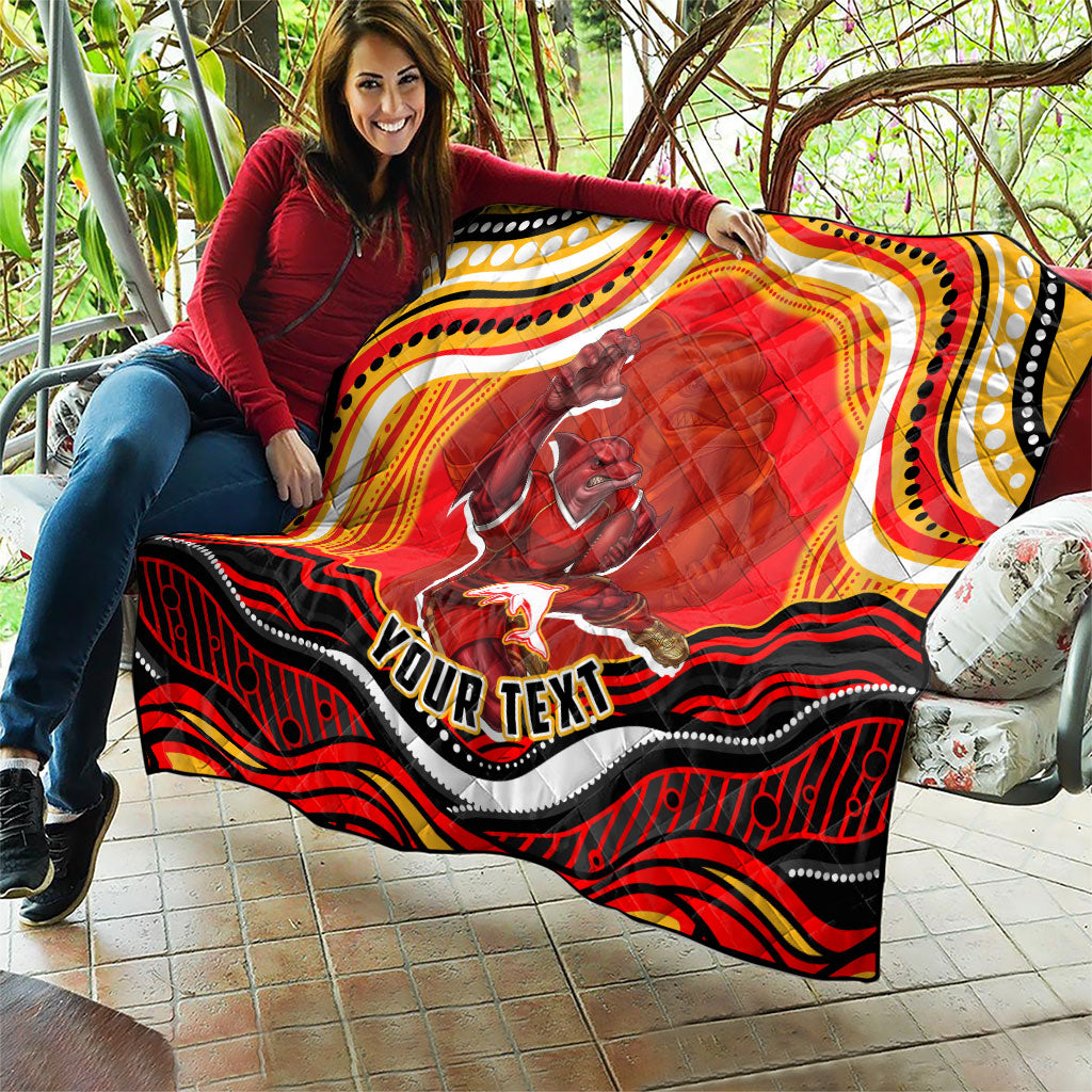Personalized Redcliffe Dolphins Quilt Aboriginal Dot Art - Dreamtime Rugby Mascot