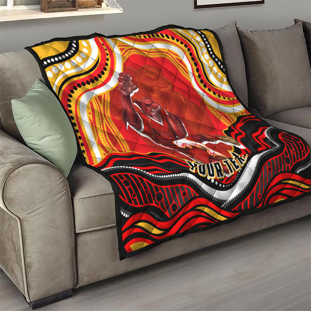 Personalized Redcliffe Dolphins Quilt Aboriginal Dot Art - Dreamtime Rugby Mascot