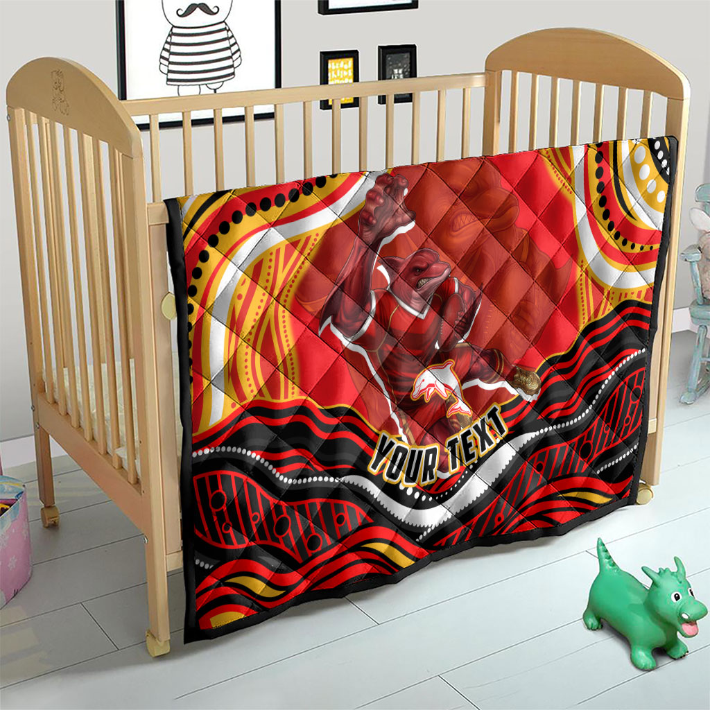 Personalized Redcliffe Dolphins Quilt Aboriginal Dot Art - Dreamtime Rugby Mascot