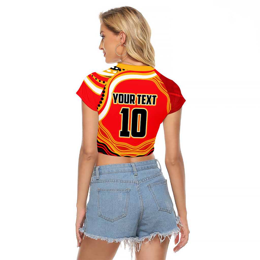 Personalized Redcliffe Dolphins Raglan Cropped T Shirt Aboriginal Dot Art - Dreamtime Rugby Mascot