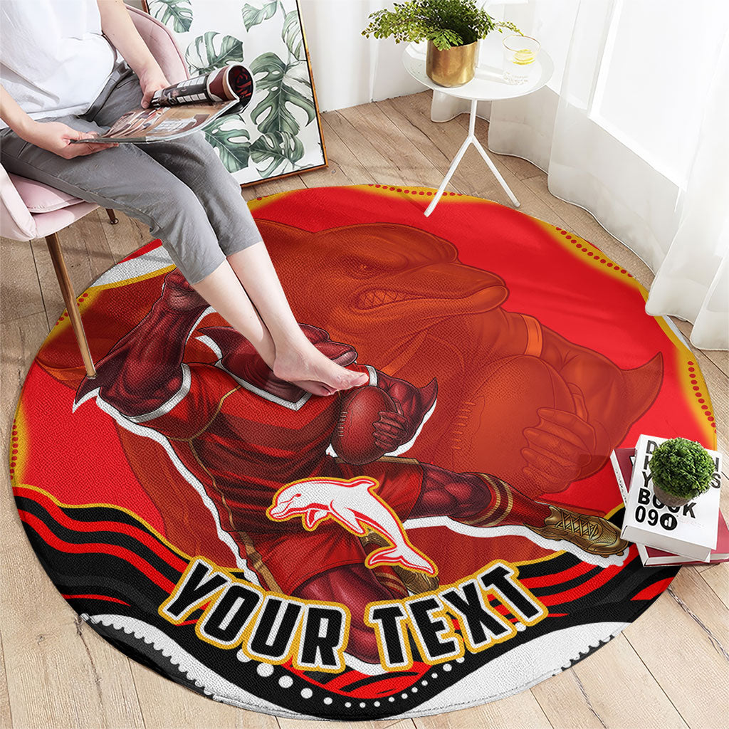 Personalized Redcliffe Dolphins Round Carpet Aboriginal Dot Art - Dreamtime Rugby Mascot