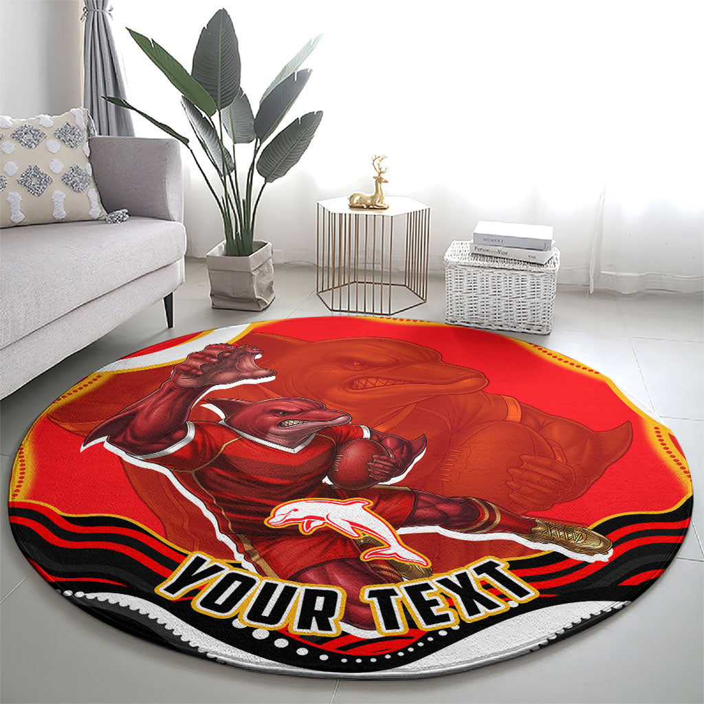 Personalized Redcliffe Dolphins Round Carpet Aboriginal Dot Art - Dreamtime Rugby Mascot