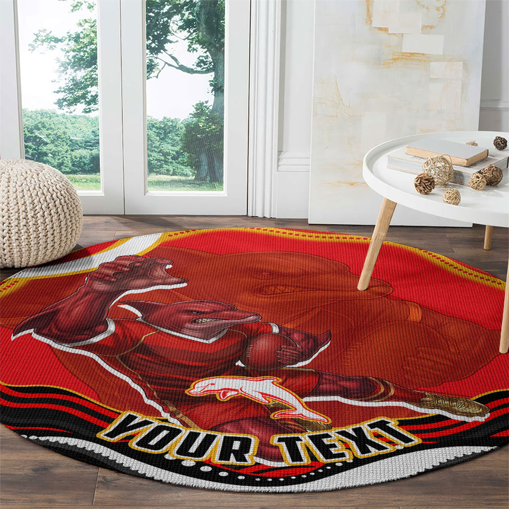 Personalized Redcliffe Dolphins Round Carpet Aboriginal Dot Art - Dreamtime Rugby Mascot