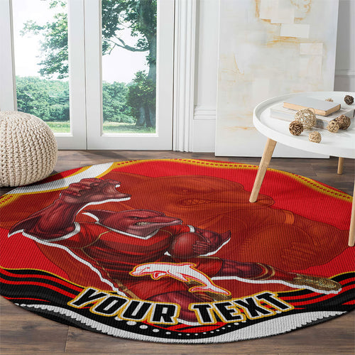Personalized Redcliffe Dolphins Round Carpet Aboriginal Dot Art - Dreamtime Rugby Mascot