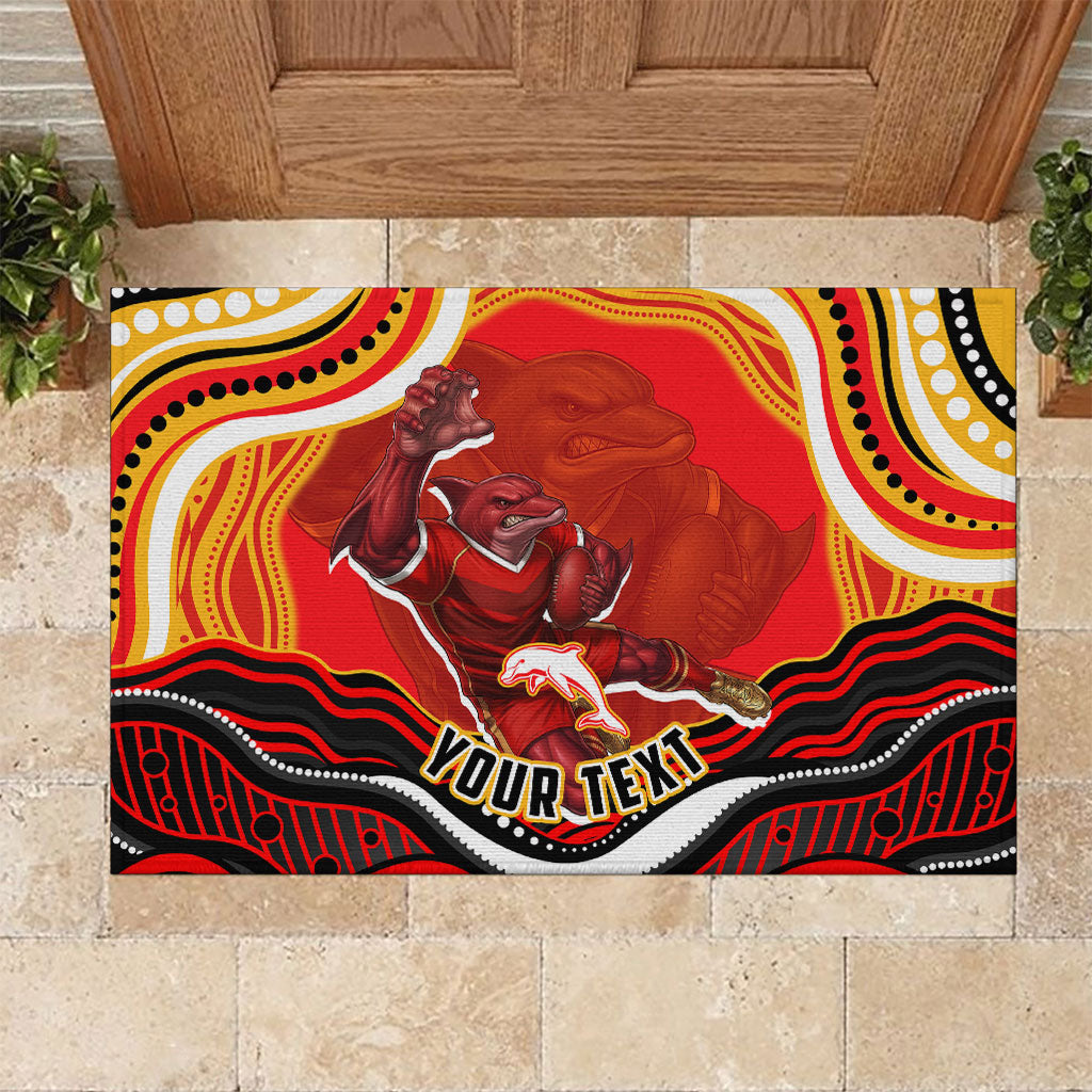 Personalized Redcliffe Dolphins Rubber Doormat Aboriginal Dot Art - Dreamtime Rugby Mascot