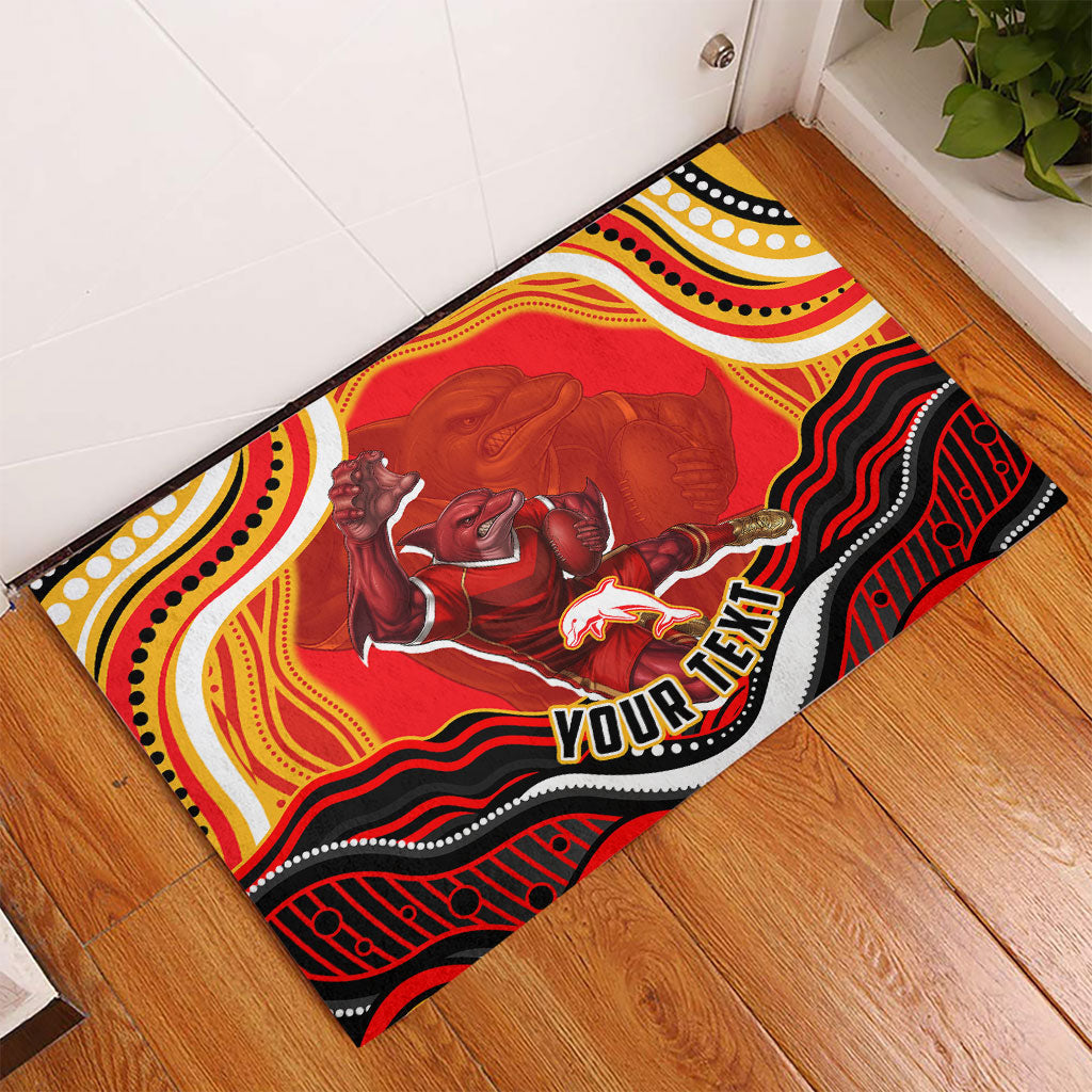 Personalized Redcliffe Dolphins Rubber Doormat Aboriginal Dot Art - Dreamtime Rugby Mascot