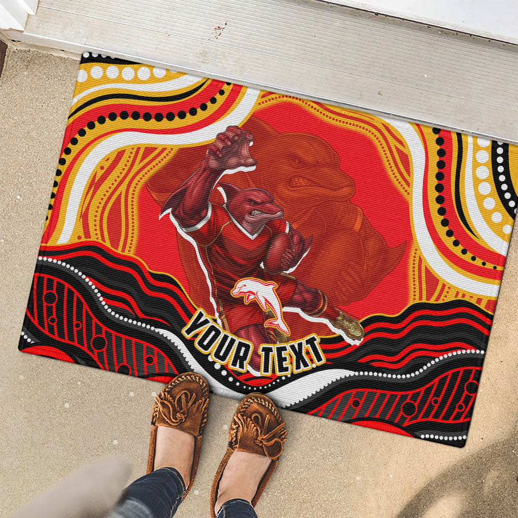Personalized Redcliffe Dolphins Rubber Doormat Aboriginal Dot Art - Dreamtime Rugby Mascot