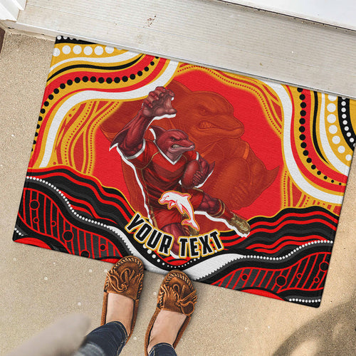 Personalized Redcliffe Dolphins Rubber Doormat Aboriginal Dot Art - Dreamtime Rugby Mascot