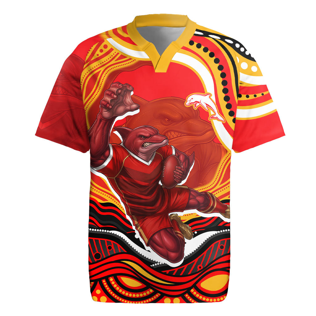 Personalized Redcliffe Dolphins Rugby Jersey Aboriginal Dot Art - Dreamtime Rugby Mascot