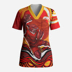 Personalized Redcliffe Dolphins Scrub Top Aboriginal Dot Art - Dreamtime Rugby Mascot