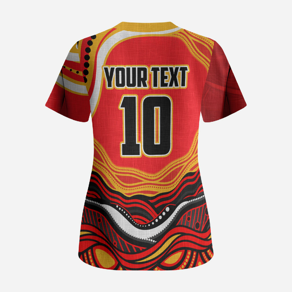 Personalized Redcliffe Dolphins Scrub Top Aboriginal Dot Art - Dreamtime Rugby Mascot