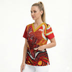 Personalized Redcliffe Dolphins Scrub Top Aboriginal Dot Art - Dreamtime Rugby Mascot