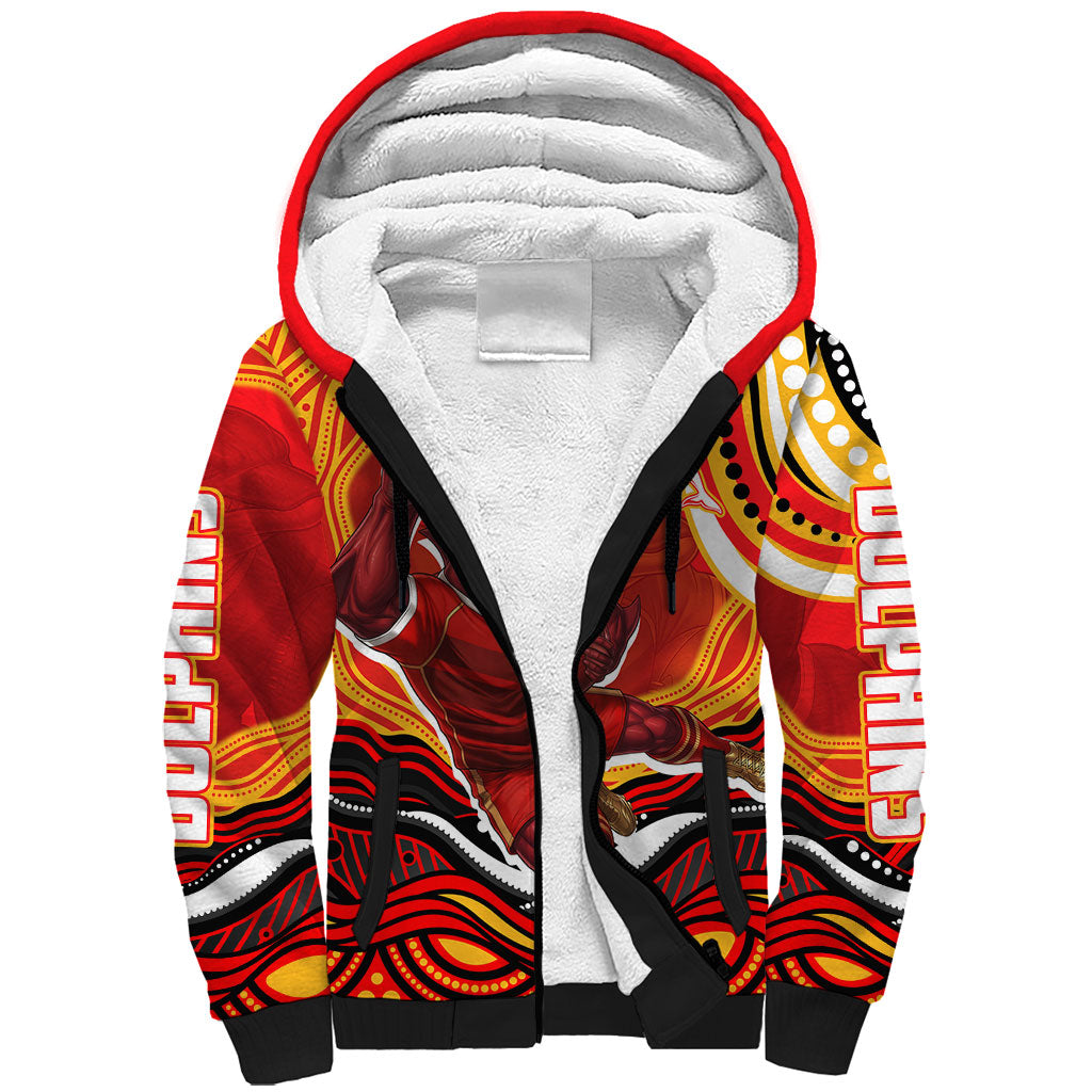 Personalized Redcliffe Dolphins Sherpa Hoodie Aboriginal Dot Art - Dreamtime Rugby Mascot