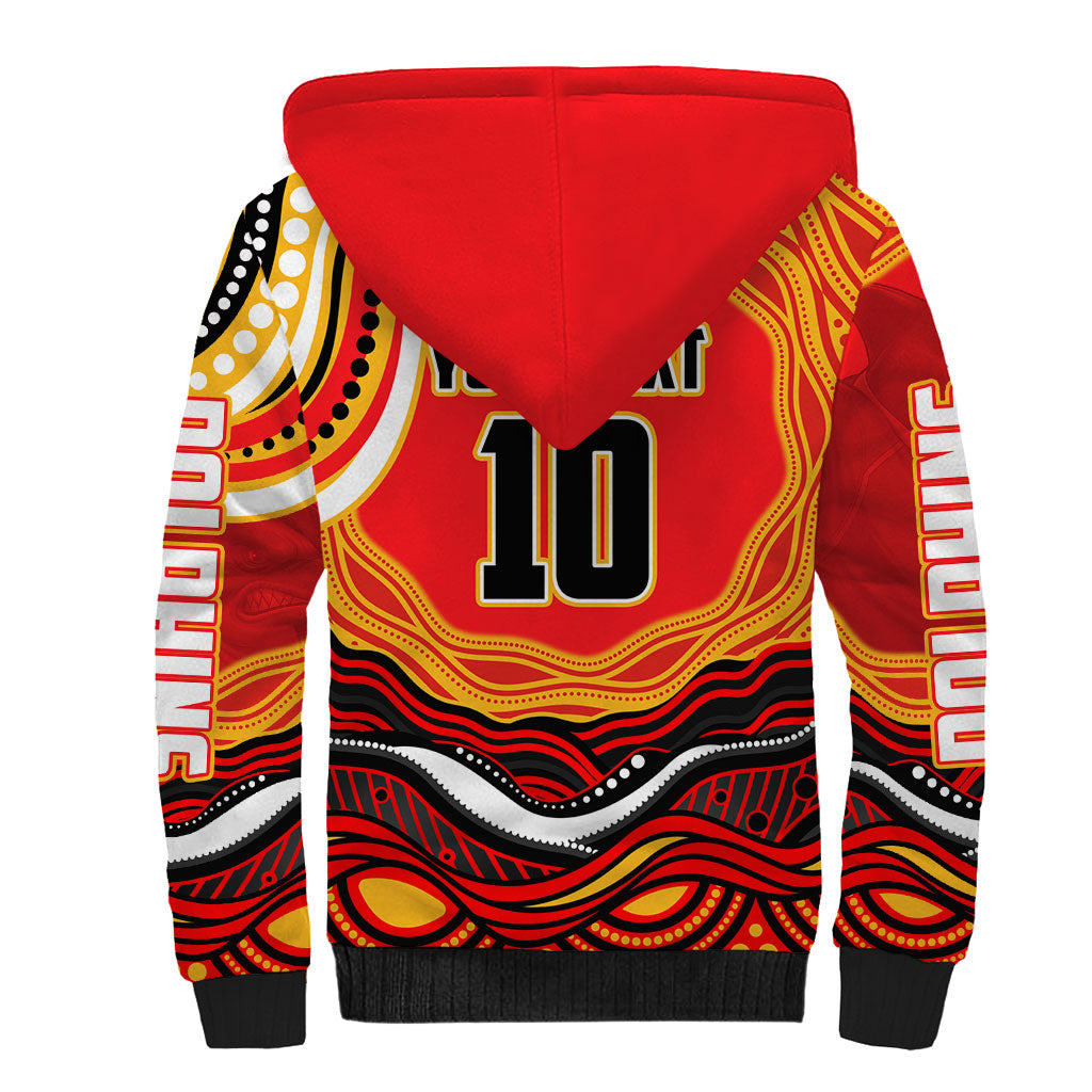 Personalized Redcliffe Dolphins Sherpa Hoodie Aboriginal Dot Art - Dreamtime Rugby Mascot