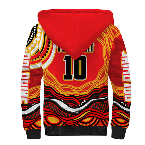 Personalized Redcliffe Dolphins Sherpa Hoodie Aboriginal Dot Art - Dreamtime Rugby Mascot