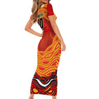 Personalized Redcliffe Dolphins Short Sleeve Bodycon Dress Aboriginal Dot Art - Dreamtime Rugby Mascot
