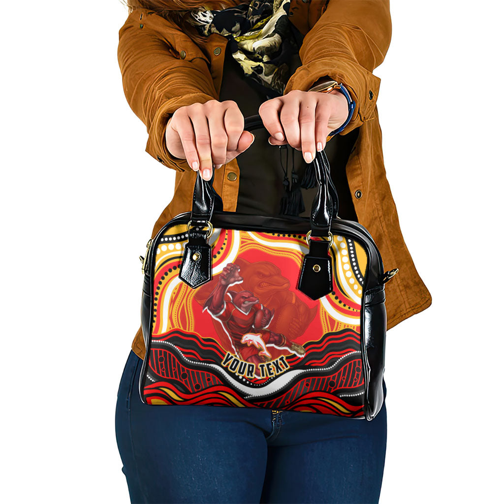 Personalized Redcliffe Dolphins Shoulder Handbag Aboriginal Dot Art - Dreamtime Rugby Mascot