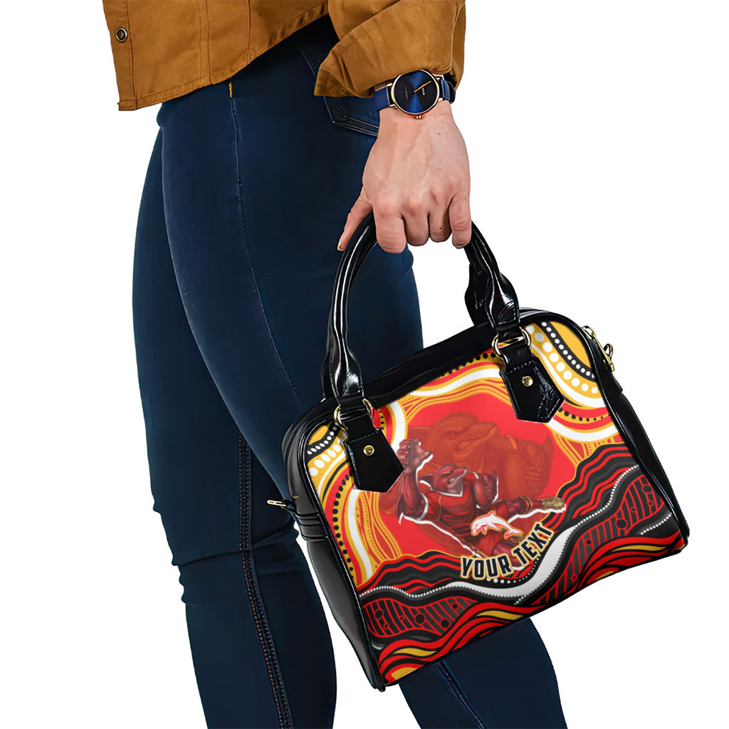 Personalized Redcliffe Dolphins Shoulder Handbag Aboriginal Dot Art - Dreamtime Rugby Mascot