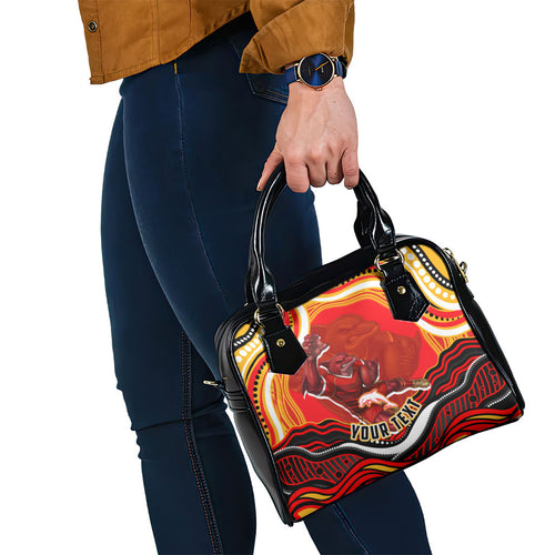 Personalized Redcliffe Dolphins Shoulder Handbag Aboriginal Dot Art - Dreamtime Rugby Mascot