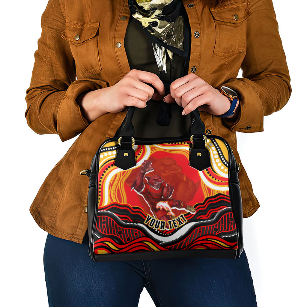 Personalized Redcliffe Dolphins Shoulder Handbag Aboriginal Dot Art - Dreamtime Rugby Mascot