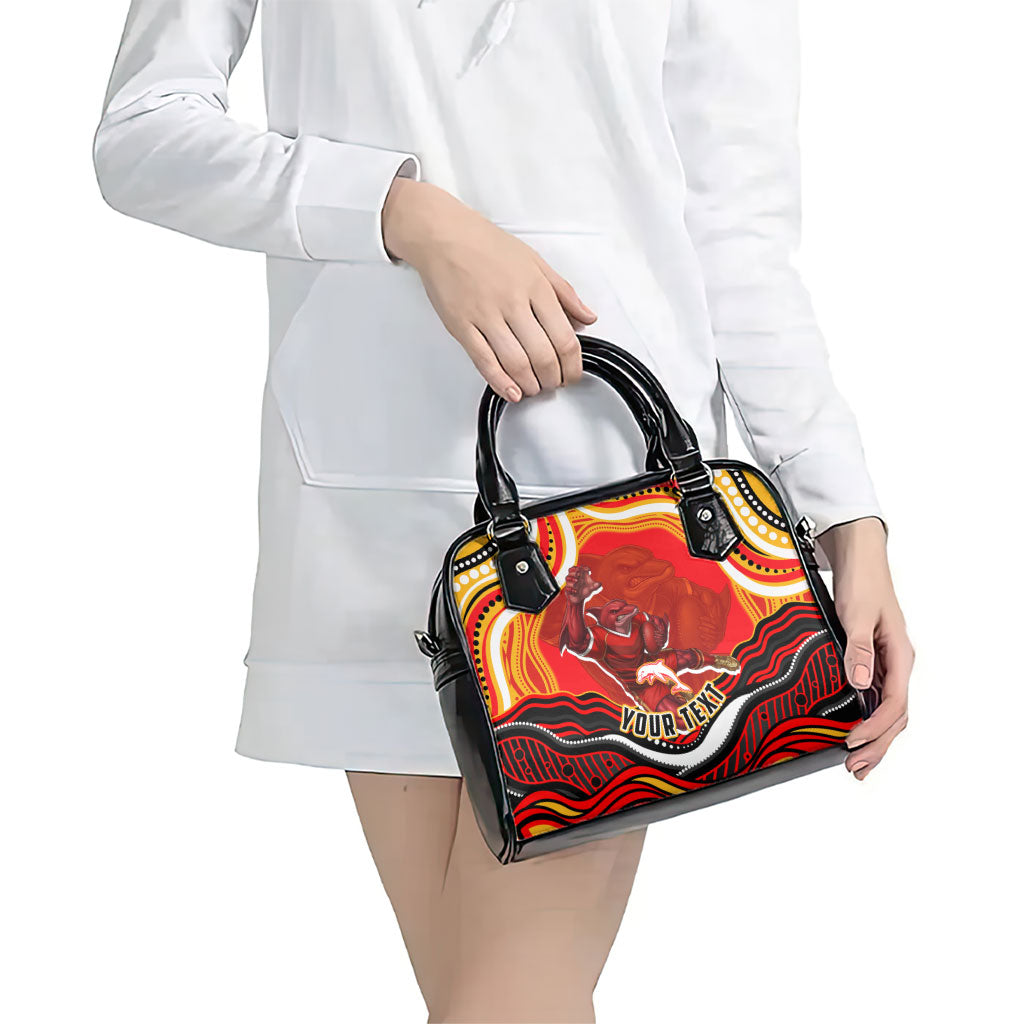 Personalized Redcliffe Dolphins Shoulder Handbag Aboriginal Dot Art - Dreamtime Rugby Mascot