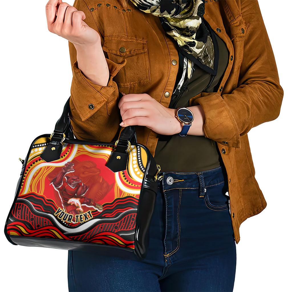 Personalized Redcliffe Dolphins Shoulder Handbag Aboriginal Dot Art - Dreamtime Rugby Mascot