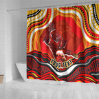 Personalized Redcliffe Dolphins Shower Curtain Aboriginal Dot Art - Dreamtime Rugby Mascot