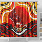 Personalized Redcliffe Dolphins Shower Curtain Aboriginal Dot Art - Dreamtime Rugby Mascot