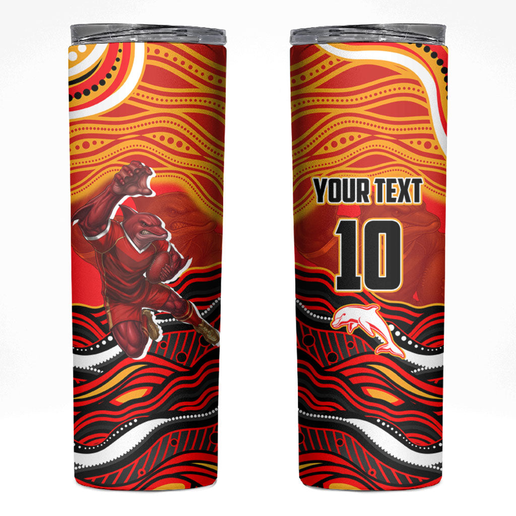 Personalized Redcliffe Dolphins Skinny Tumbler Aboriginal Dot Art - Dreamtime Rugby Mascot