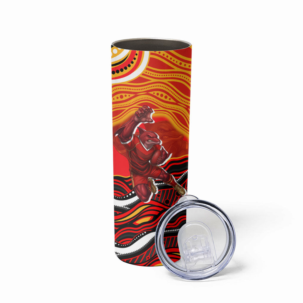 Personalized Redcliffe Dolphins Skinny Tumbler Aboriginal Dot Art - Dreamtime Rugby Mascot