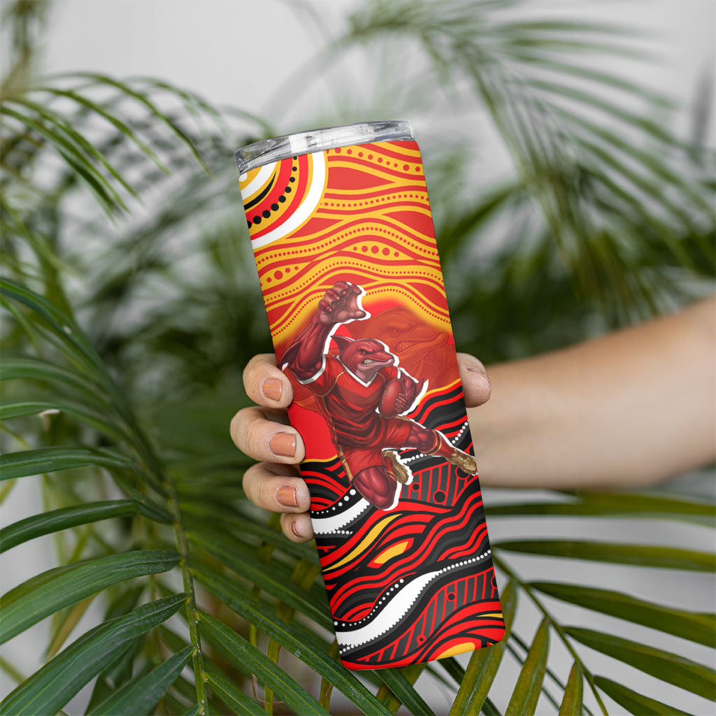 Personalized Redcliffe Dolphins Skinny Tumbler Aboriginal Dot Art - Dreamtime Rugby Mascot