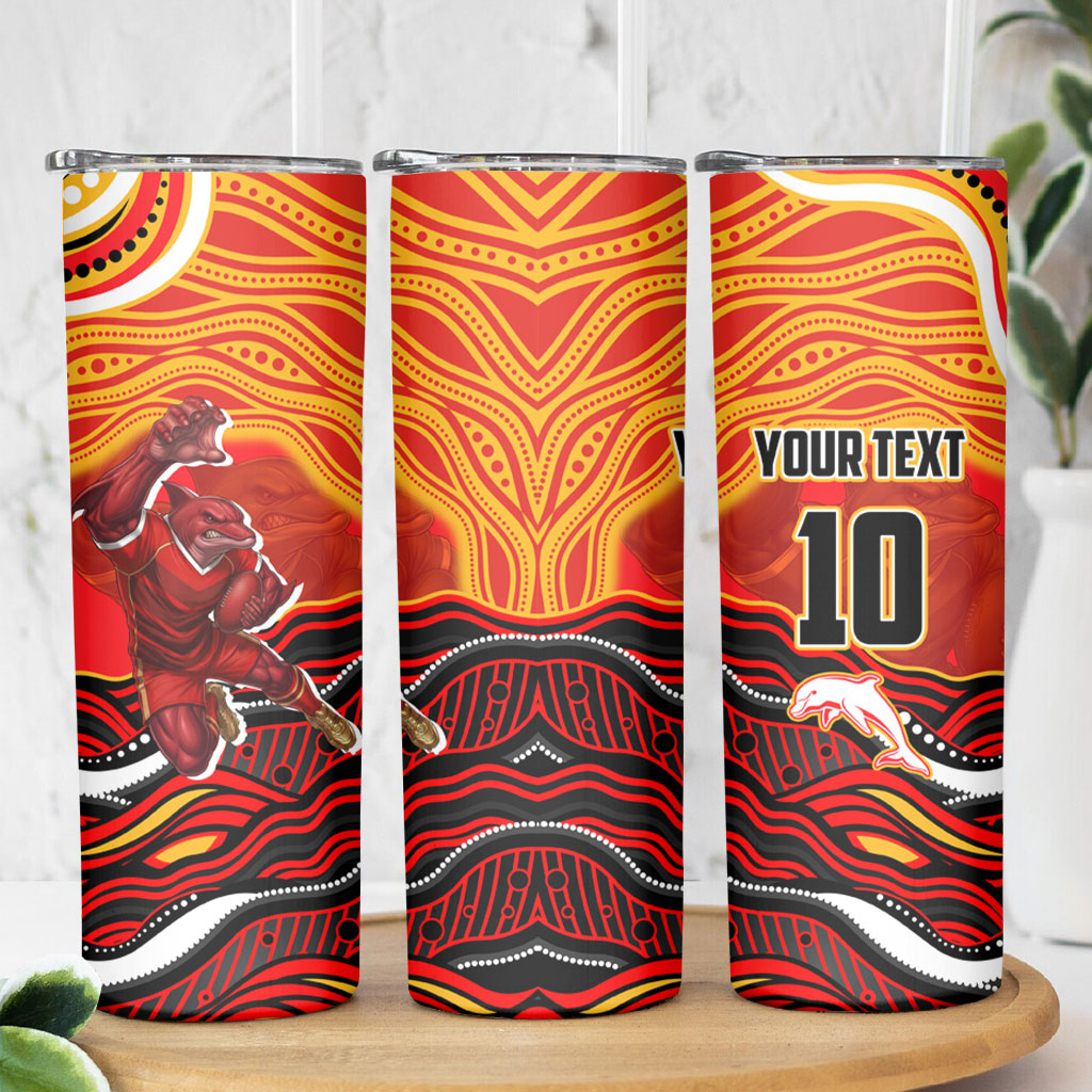 Personalized Redcliffe Dolphins Skinny Tumbler Aboriginal Dot Art - Dreamtime Rugby Mascot