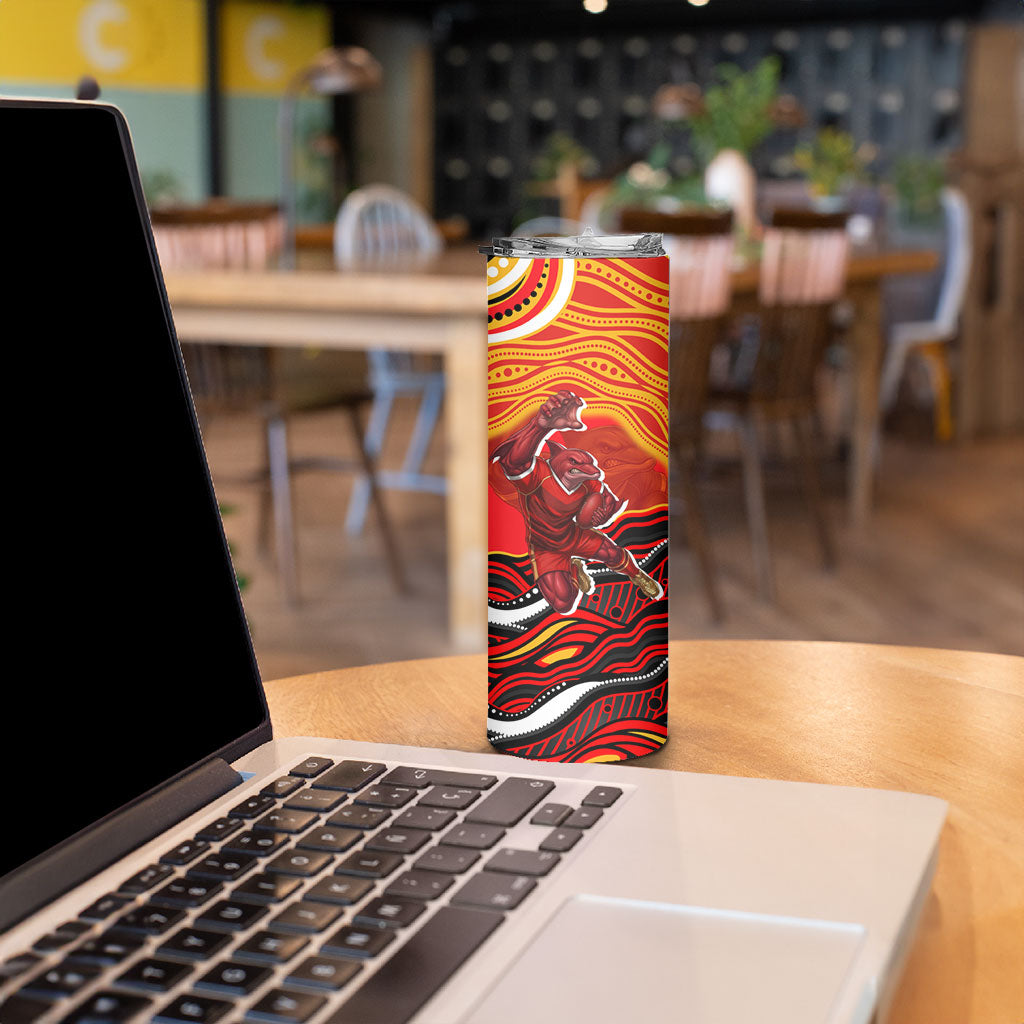 Personalized Redcliffe Dolphins Skinny Tumbler Aboriginal Dot Art - Dreamtime Rugby Mascot
