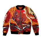 Personalized Redcliffe Dolphins Sleeve Zip Bomber Jacket Aboriginal Dot Art - Dreamtime Rugby Mascot