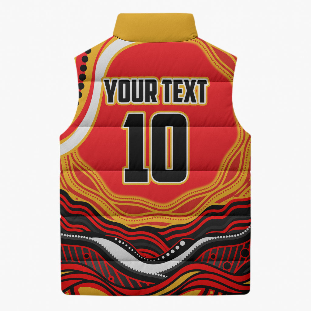 Personalized Redcliffe Dolphins Sleeveless Puffer Jacket Aboriginal Dot Art - Dreamtime Rugby Mascot