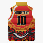 Personalized Redcliffe Dolphins Sleeveless Puffer Jacket Aboriginal Dot Art - Dreamtime Rugby Mascot