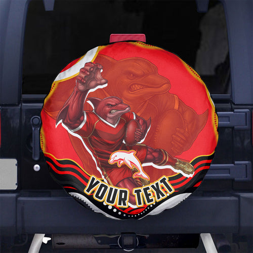 Personalized Redcliffe Dolphins Spare Tire Cover Aboriginal Dot Art - Dreamtime Rugby Mascot