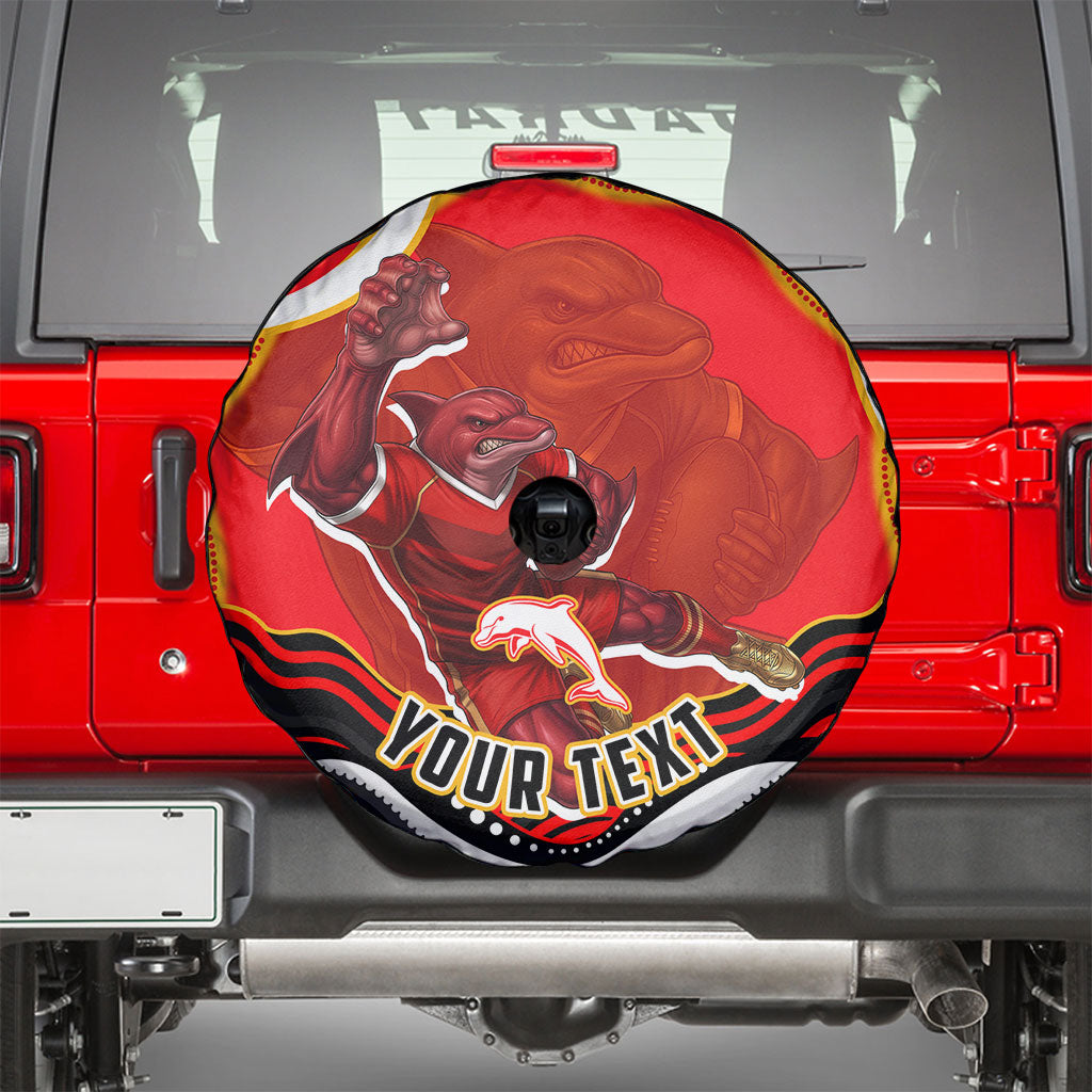 Personalized Redcliffe Dolphins Spare Tire Cover Aboriginal Dot Art - Dreamtime Rugby Mascot