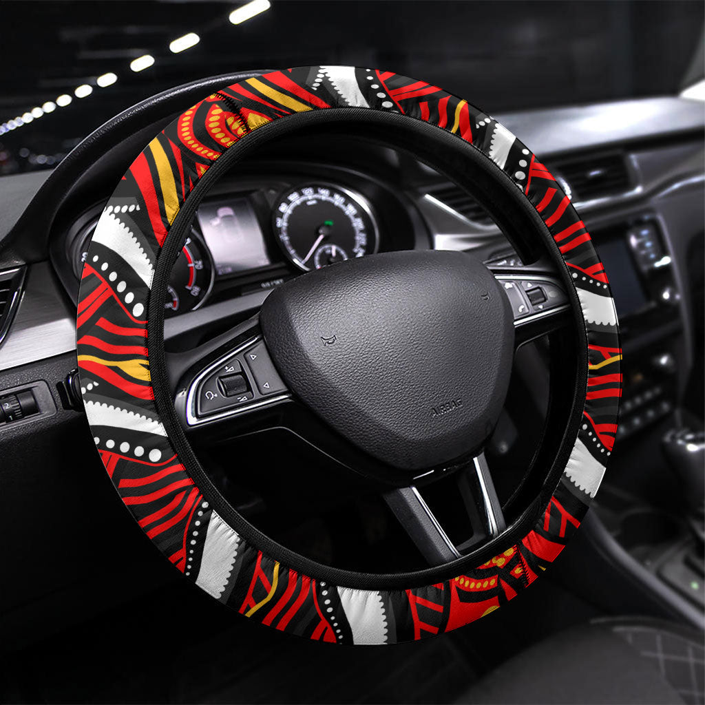 Redcliffe Dolphins Steering Wheel Cover Aboriginal Dot Art - Dreamtime Rugby Mascot