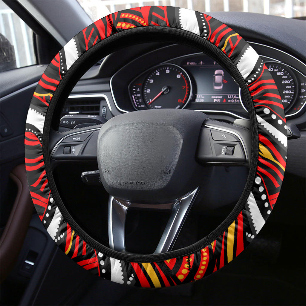 Redcliffe Dolphins Steering Wheel Cover Aboriginal Dot Art - Dreamtime Rugby Mascot