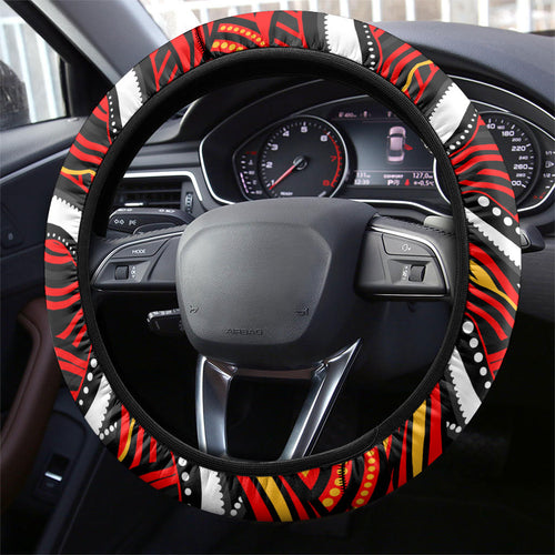Redcliffe Dolphins Steering Wheel Cover Aboriginal Dot Art - Dreamtime Rugby Mascot