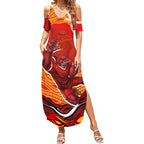Personalized Redcliffe Dolphins Summer Maxi Dress Aboriginal Dot Art - Dreamtime Rugby Mascot